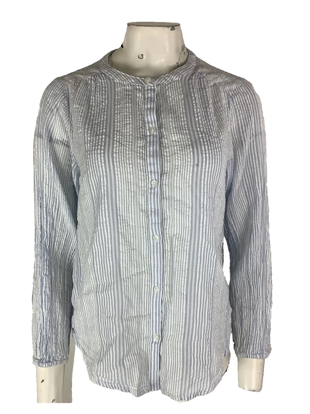 Lucky Brand Sz S 100% Cotton Lightweight Striped Button Travel Beach Top Blue